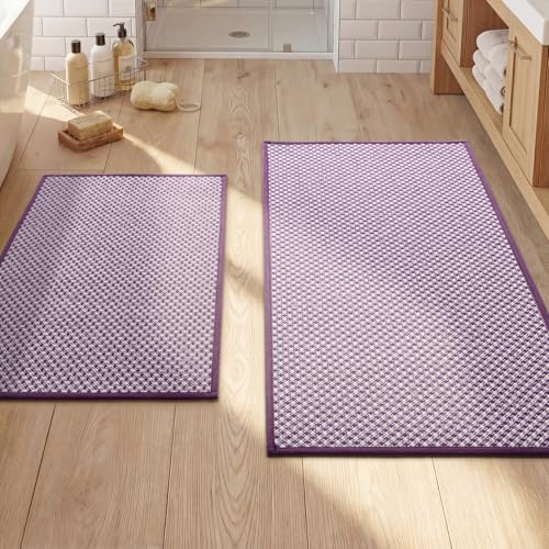 YIHOUSE Thin Bath Mat Purple Bathroom Rugs Sets 2 Pieces, Non Slip Absorbent Mats Quick Dry, Woven Rugs Washable, Tapetes para Baño for Bathroom Toilet,Bathtub(17"x24"+17"x32") - color: Purple, size: 2Pieces(17"x24"+17"x32")