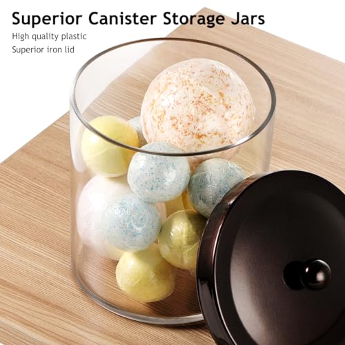 SheeChung 3-Pack Plastic Apothecary Jars with Bronze Metal Lids - Large 50oz, 25oz & 15oz Clear Acrylic Storage Set - Shatterproof Bathroom Vanity & Kitchen Organizer - Modern Farmhouse Rustic Decor - color: Bronze, size: 50 oz & 25 oz & 15 oz
