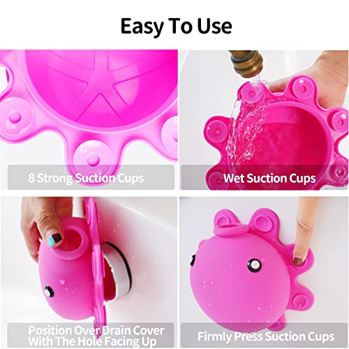 Silicone Bathtub Overflow Drain Cover with Suction Cup - Adds Inches of Water for Deeper Bath, Deep Pink - color: Pink