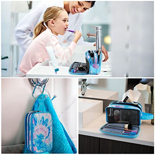 Kids Toiletry Bag for Girls, Travel Toiletry Bag for Teen Girls Cosmetic Bag Makeup Bag Waterproof Hanging Wash Bag Toiletries, Tie Dye Blue - color: Tie Dye Blue