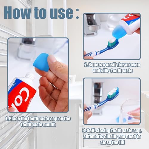 Toothpaste Lids Self-Sealing Caps, 12 Count | No Waste Dispenser, Food Grade Silicone, Mess Free Squeezer, For Kids & Adults, Bathroom Accessories