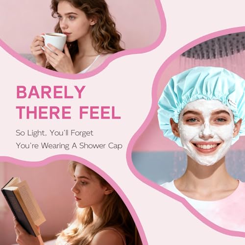 Years Calm Shower Cap for Women Waterproof Reusable – 27g Ultra Lightweight Double-Layer Shower Bonnet, Secure Fit for Long, Curly Hair, Travel & Spa (Blue) - color: Blue