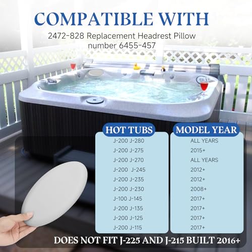 2472-828 Headrest Pillow (4-Pack) Replacement for Jacuzzi J-200 Model Spas，Non-Slip Material，Provides a Cloud-Like Soft and Comfortable Experience（Does Not Fit J-225 and J-215 Built 2016+ ）