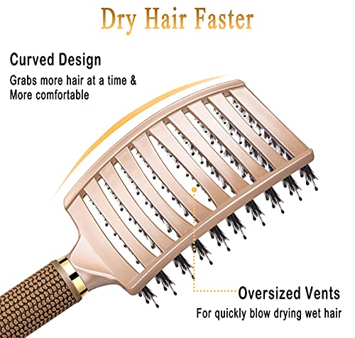 KTKUDY Detangling Brush Getting Knots Out without Pain - Boar & Nylon Bristles Hairbrush Make Hair Shiny & Healthier Vented Detangler Brush for Women Men Kids Wet and Dry Hair (Gold) - color: Gold