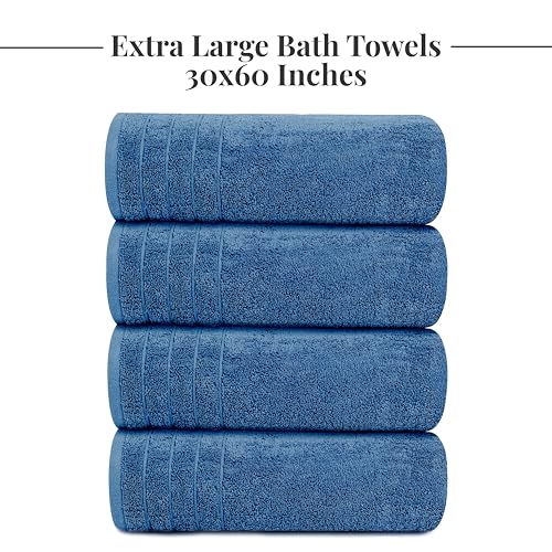 Tens Towels Pack of 4 Extra Large Bath Towels 30 x 60 Inches, 100% Cotton, Larger & Lighter Weight, Quicker to Dry, Super Soft and Absorbent, Perfect for Bathroom, Blue - color: Blue