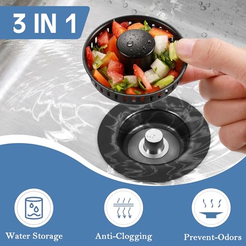Kitchen Sink Drain Strainer 4 Pack, 304 Stainless Steel Pop Up Sink Stopper, Anti-Clogging Sink Drain Strainer for US Standard Kitchen Drain (Matte Black) - color: Matte Black, size: 4 Pack