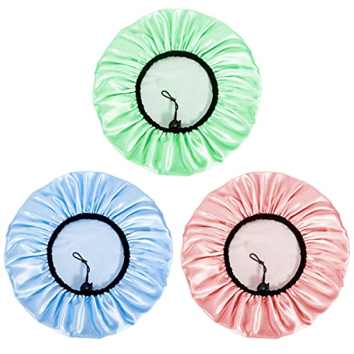 Auban Shower Cap for Women, Adjustable Reusable, Extra Large, Double-Layer Waterproof Bathing cap, Waterproof Exterior, EVA Lining, Hair Cap for All Hair Lengths, 3 Colors - color: pink,blue,green