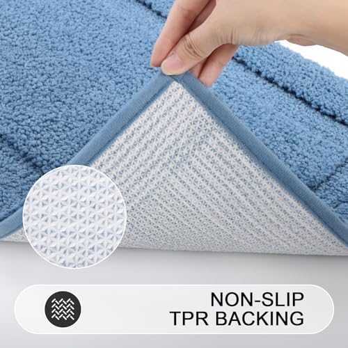 SHACOS Bathroom Rugs Sets 3 Piece with Toilet Lid Cover | 20"x32"Bath Mat and 20"x24" U-Shape Contoured Toilet Mat Machine Washable Shaggy Absorbent Bath Rugs(Blue) - color: Blue, size: 20"x32"+U-Shape 20"x24"+Lid Cover 19"x21"