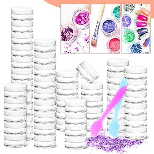 100 Pack 5g Plastic Jars with Lids, 5ml Round Clear Cosmetic Containers Makeup Jars, 5gram Travel Size Container Jar with Spatulas for Makeup Sample Lotion Cream Ointment Salve Balm Powder - color: White, size: 5g