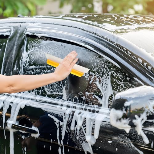 4 Pack 14 inch Car Drying Squeegee Longer Silicone Automotive Water Wiper Flexible Auto T-Bar Rubber Blade for Car Windshield Glass Window Bathroom Shower Squeegees Wash Tool (Yellow) - color: Yellow