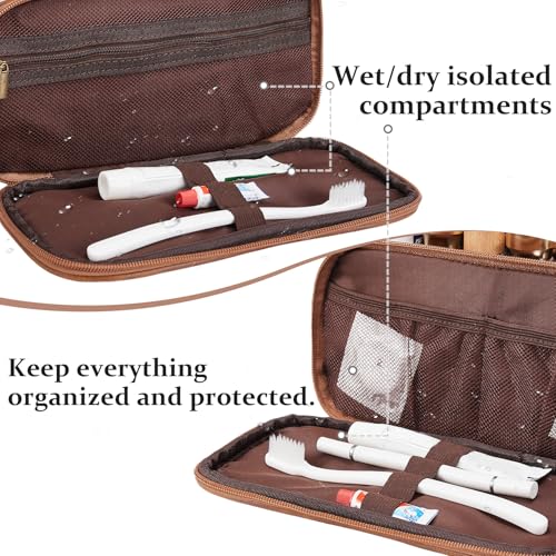 Travel Toiletry Bag For Mens PU Leather Engraved Initials (Yellow Brown V) | Personalized Gifts For Father Husband Groomsmen Birthday Waterproof Dopp Kit Bag Beach Travel Essentials Bathroom Organizer - color: Yellow Brown, style: V