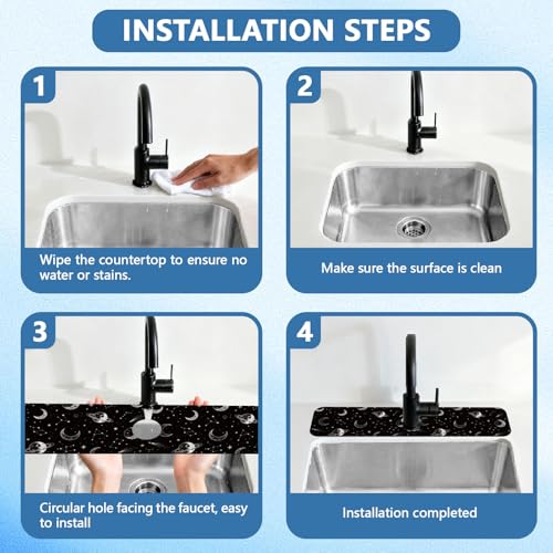 2 Pcs Kitchen Sink Splash Guard Faucet Mat Stars Moon Pattern Faucet Mat for Sinks Absorbing Drying Mats for Kitchen Bathroom - color: Stars Moon Pattern
