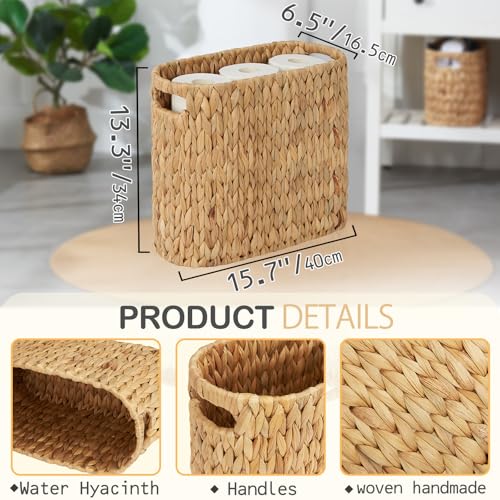 Toilet Paper Storage for 9 Rolls, Water Hyacinth Wicker Toilet Paper Storage Holder, Toilet Paper Basket with Built-in Handles - size: for 9 Rolls
