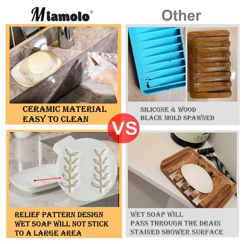 Miamolo Ceramic Soap Dish Soap Holder, Soap Lift for Bar Soap Sponge, Shower Soap Dishes for Bathroom Kitchen Counter Soap Saver Tray Keep Dry, Dishwasher Safe (Pack of 2) - color: Grey, size: Leaf Design (Pack of 2)