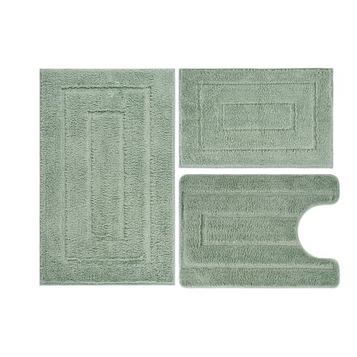 Bathroom Rugs Sets 3 Piece, with 20" x 28" U-Shaped Toilet Rug, Ultra Water Absorbent and Super Soft, Non-Slip, Microfiber Shaggy Plush Bath Mats for Bathroom, Tub, Kitchen (Sage Green) - color: Sage Gree