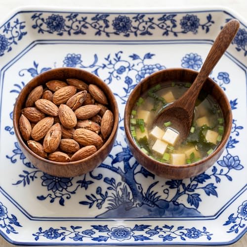 Lyellfe Set of 4 Acacia Wooden Bowl, 5 Oz Small Dipping Sauce Bowl with Spoon, 3 Inch Charcuterie Dish, Soup Water Cup for Condiments, Jam, Nuts, Appetizer, Snack, Yogurt