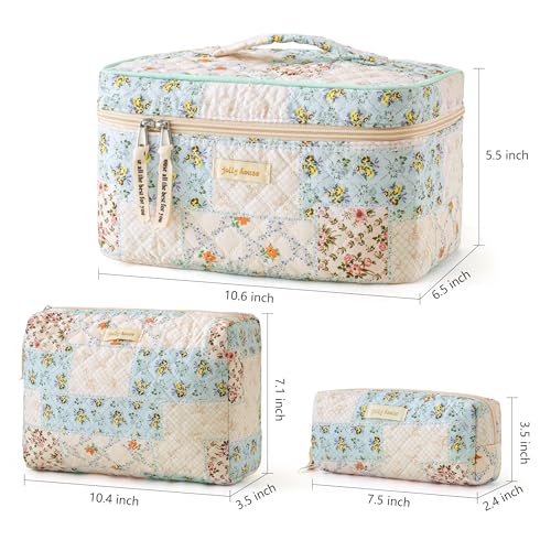 HBselect Quilted Makeup Bag, 3PCS Cotton Large Travel Makeup Bag, Cute Floral Coquette Make up Bag Cosmetic Bag Toiletry Bag for Women Girls - color: A-3PCS-Floral 4