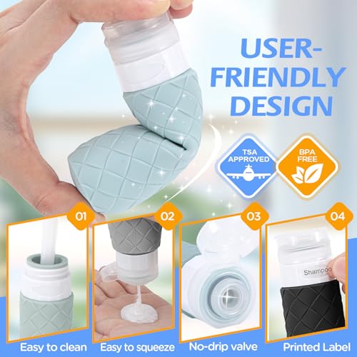 16 Pack Travel Bottles for Toiletries, TSA Approved Travel Size Toiletries Containers Set, BPA-Free Silicone Leak Proof Refillable Bottles Stackable Creams Jars Accessories Kit W/Clear Bag(Gray) - color: Gray