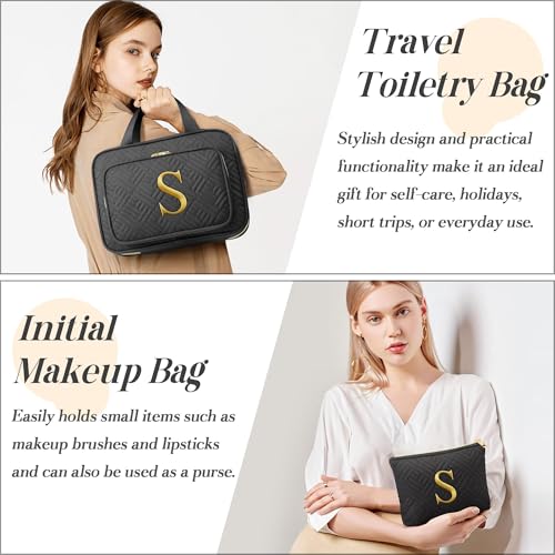 Personalized Gifts for Women, Initial Toiletry Bag Hanging Travel Organizer & Makeup Cosmetic Bag with Embroidery Letter Teacher Appreciation Gift Birthday Mothers Day Gifts for Mom Wife Friend Sister - style: N