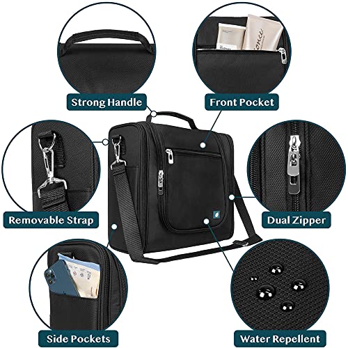 PAVILIA Extra Large Toiletry Bag Travel Bag for Women Men, Hanging Cosmetic Organizer, Water Resistant Makeup Bag for Accessories Toiletries, Travel Essentials Kit (Black) - color: Black, size: Extra Large (12x6x12.5)