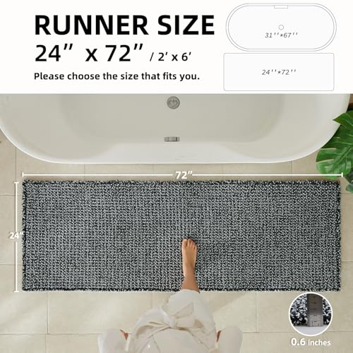 TYUU Black and White Bathroom Rugs, Waffle Runner Rug Bathroom Non Slip Washable Long Super Absorbent Quick Dry Boho Farmhouse Bath Decor, 72"x24" Black and White - color: Black & White, size: 2' X 6' (Runner)