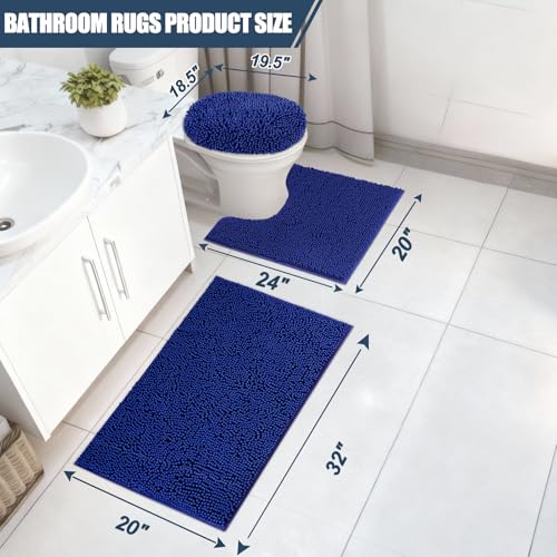 Bathroom Rugs Sets 3 Piece with Adjustable Toilet Seat Cover 19.5"x 18.5" Machine Washable Bath Rug Set with TPR Non Slip Rubber Backing Solid Bath Mat Set for Luxury Bathroom Decoration - color: Royal Blue