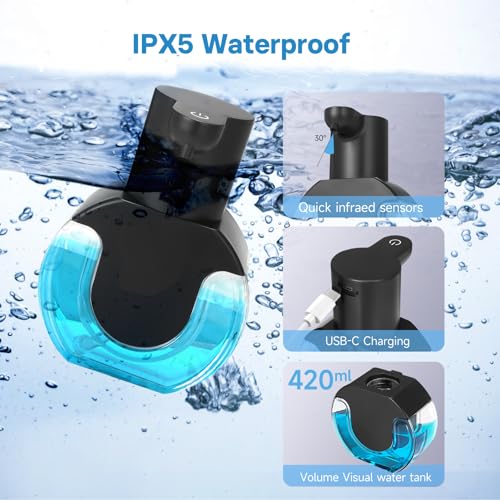 2 Pack Automatic Soap Dispenser,14.2oz/420ML Touchless Automatic Foaming Hand Soap Dispenser,Rechargeabled Wall Mounted Smart Pump for Bathroom Kitchen - color: Black, style: 2 Pack Foam