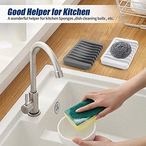 2PCS KAJUDA Self Draining Soap Dishes, Premium Silicone Soap Holder & Saver for Shower, Bathroom, Bath Tub, Razor, Sponges, Bar Soap Dish to Keep Soap Dry, Can Extend Soap Life, Easy Clean (White) - color: White
