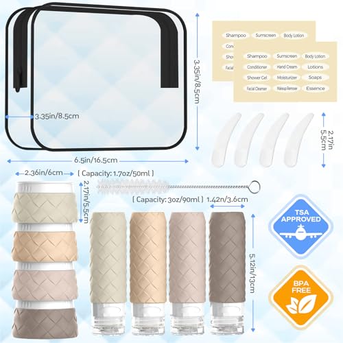 16 Pack Travel Bottles for Toiletries, TSA Approved Travel Size Toiletries Containers Set, BPA-Free Silicone Leak Proof Refillable Bottles Stackable Creams Jars Accessories Kit W/Clear Bag(Cream) - color: Cream