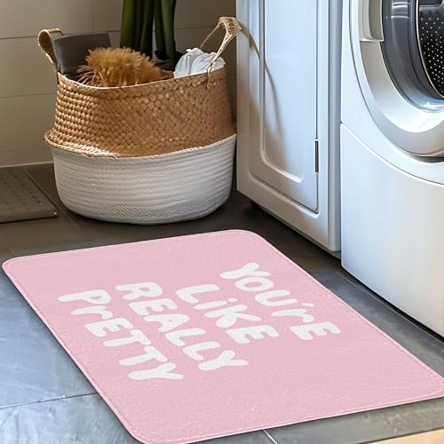 Pink You're Like Really Pretty Bathroom Mat | Pink Coquette Bath Rugs, Non Slip, 16x24 - color: Pink Girly
