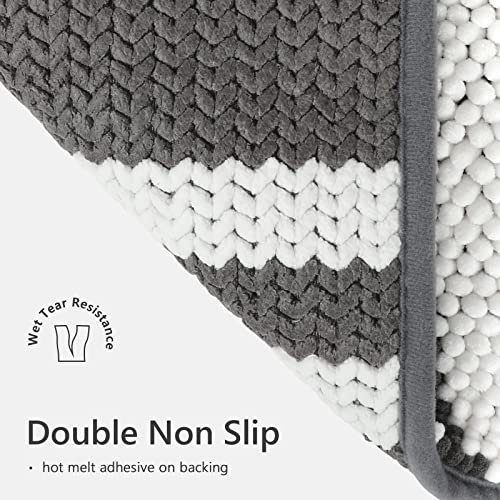 Tindbea Bathroom Rugs Set 2 Piece, Extra Soft and Absorbent Fluffy Striped Chenille Bath Mat Rug Set, Non Slip Bathroom Floor Mat, Machine Washable (20" x 32" Plus 20" x 32", Dark Gray) - color: Dark Gray, size: 20" x 32" Plus 20" x 32"