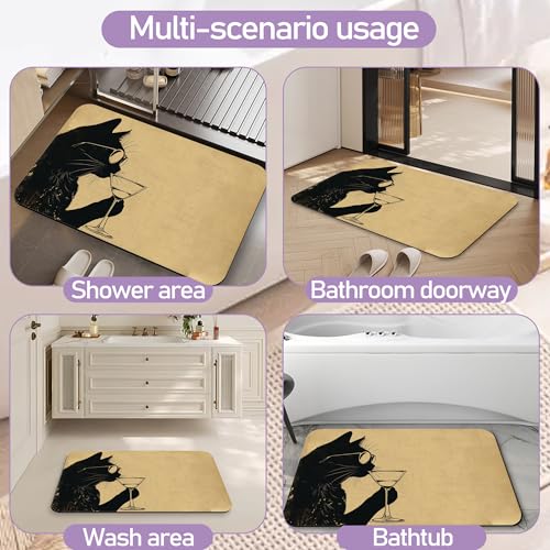Black Cat Bathroom Rugs, Fast-Absorbing Bath Mat, Quick-Dry Non-Slip Thin Rug for Bathroom Floor Kitchen 17"x30" - color: Black Cat