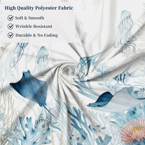 Fabric Shower Curtain with Hooks, Waterproof & Washable Polyester, Ocean Turtle Octopus Fish Shower Curtains for Bathroom, Summer Underwater Animal Coastal Beach Bathroom Curtain, 71x74 Inch - color: Blue Ocean Whisper