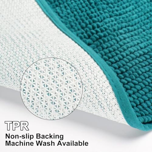 Urvoix Bathroom Rugs Sets 3 Piece, Chenille Bathroom Rug Non-Slip Bath Rug, Ultra Soft, Washable, Super Absorbent Bath Mats for Bathroom, Toilet and Tub (Turquoise Blue) - color: Turquoise Blue