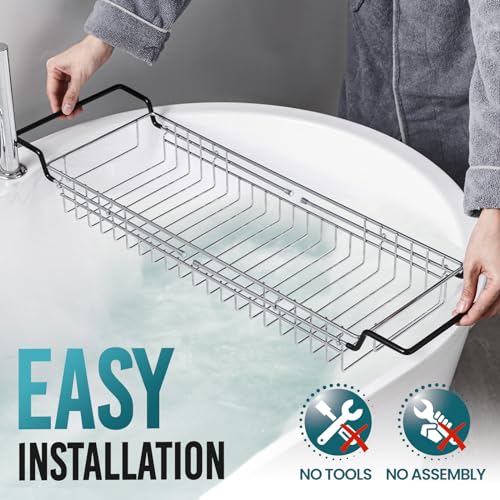TAILI Bathtub Tray Table for Luxury Bath, Expandable Extra Wide Bthtub Caddy with Reading Holder, 304 Stainless Steel Over The Tub Bath Tray for Bathroom Accessories