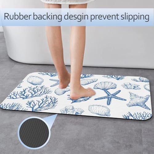 Vintage Starfish Bathroom Rug 29.5"x17", Shells Quick-Drying Super Absorbent Diatomite Bath Mat with Non-Slip Backing, Thin Washable Bathroom Floor Mat Fits Under Door for Shower, Sink, or Tub - color: Vintage Starfish Shells