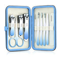 Manicure Set, 10 pcs High-Carbon Steel Nail Clippers Set, Portable Mini Manicure and Pedicure Kit, Travel Grooming Nail Kit with Leather Bag for Men and Women - color: Blue