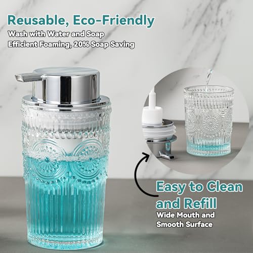 Glass Foaming Soap Dispenser - Foam Hand Soap Dispenser Bathroom, 10 OZ Clear Refillable Liquid Dispenser for Kitchen Dish Dispenser Silvery Foam Pump - color: Silvery-10 Oz