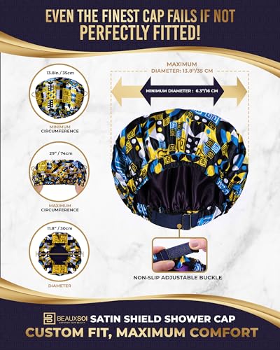 Luxury Reusable Waterproof Shower Cap for Women - Satin Lined, Adjustable - Keeps Hair Dry, Durable Hair Bonnet by BEAUXSOI (African Majesty) - color: African Majesty
