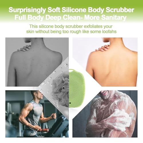 Shower Bath Brush, Large Size of Soft Bristles for Men & Women After Gym, Exfoliating and Deep Clean, Back Suction Cup Easy to Store and Dry (Green)
