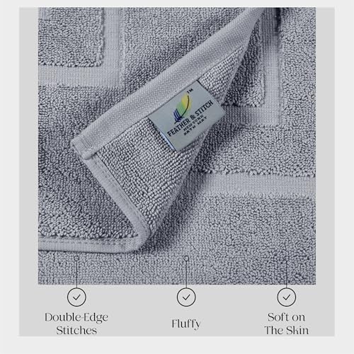 Feather & Stitch 2 Piece Towel Like Bath Mats (30x21 Inch) 100% Cotton Terry Bath Mats, Bathroom Shower Floor Mats [NOT A Bathroom Rug], Soft Absorbent Washable Mats - Grey - color: Grey