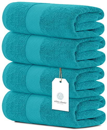 White Classic Luxury Bath Towels Set of 4 Large - 700 GSM Cotton Ultra Soft Bath Towels 27x54 | Highly Absorbent and Quick Dry | Hotel Towels for Bathroom Luxury, Plush Shower Towels, Aqua - color: 13: Aqua