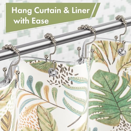 Amazer Shower Curtain Hooks, 12PCS Rust-Resistant Metal Double Shower Curtain Rings for Curtain Rolling Shower Hooks, Shower Rings for Bathroom Shower Curtain Rod, Nickel - color: Nickel, style: Modern - Double Hooks