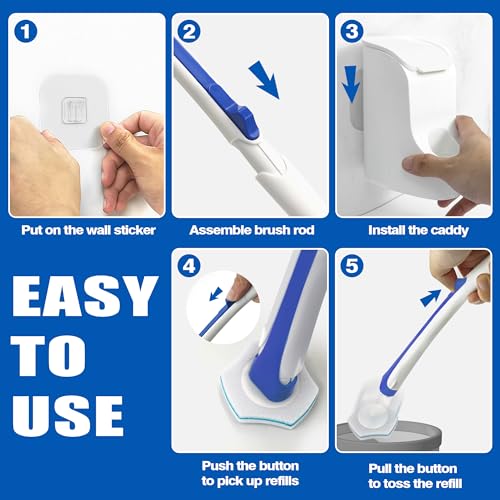 JEHONN Disposable Toilet Brush with 48 Wand Cleaner Refills, Wall Mounted Toilet Bowl Brush Holder Set, Bathroom Cleaning System for Sink Bathtub Wash Basin (Blue) - color: Blue