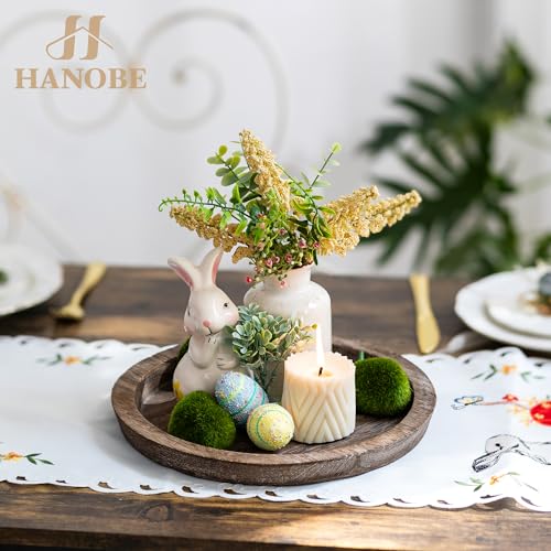 Hanobe Wooden Tray for Coffee Table: Candle Holder Plate Round Decorative Serving Tray - Vintage Table Centerpiece Rustic Farmhouse Home Decor - color: Distressed