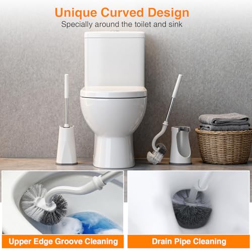Lefree Toilet Brush and Holder Set, Bathroom Cleaner Brush Set, Curved Design, Non-Slip Handle Toilet Bowl Brush with Curved Bristle for Dead Corner Clean, RV Bathroom Accessories Toilet Scrubber - color: White, size: 1 Pack