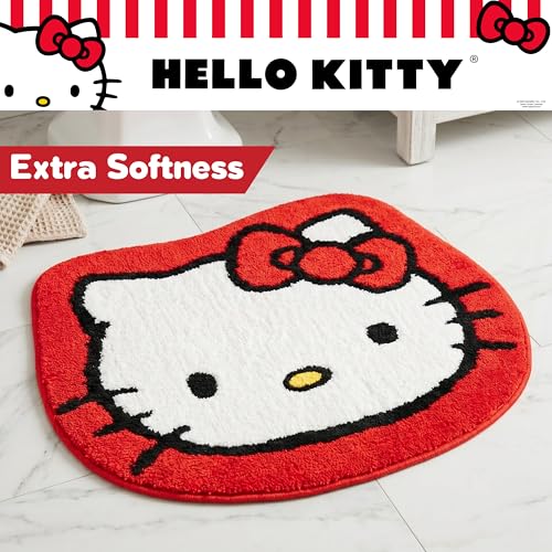 Hello Kitty Non Slip Poly Knit Plush Bathroom Rug, 26" x 23",(Officially Licensed Product) By Franco - color: Hello Kitty Red Bow