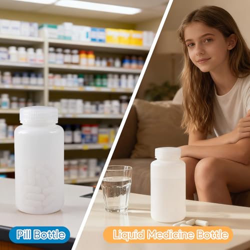 DEMORA 8 oz Plastic Bottles with Lids, Airtight Refillable Wide Mouth Travel Bottles for Toiletries, HDPE Food Grade Plastic Containers for Liquids Pill Water Sample Lab Reagent (Translucent, 2 Pcs) - color: Translucent, size: 8 oz