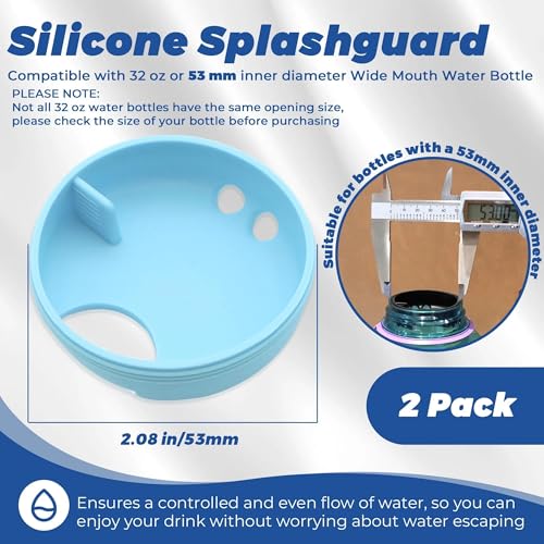 Splash Guards Compatible with 32 oz Wide Mouth Bottles with a 53 mm Inner Opening, Wide Mouth Water Bottle Accessories, Not for 16 oz or Narrow Mouth Bottles - color: Seafoam Blue 2 Pack