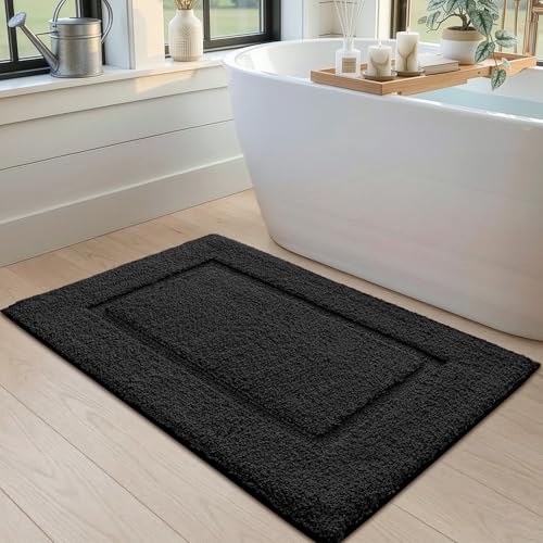 DEXI Bathroom Rugs 32x20, Washable Non Slip Bath Mat for Shower Floor, Absorbent Quick Dry Bathmat with Rubber Backing, Ultra Soft Plush Carpet for Tub, Black - color: Black, size: 32" X 20" (Rectangular)
